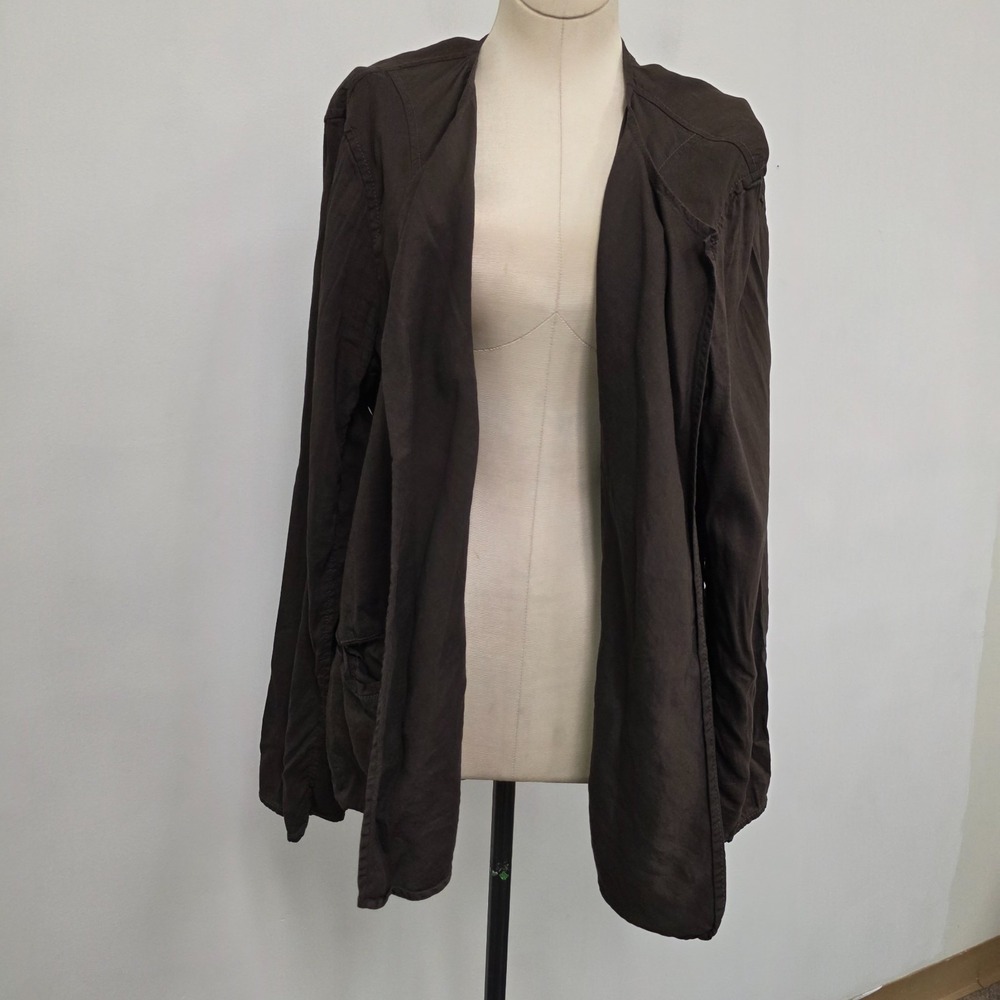 Eileen Fisher Womens Linen Blend Utility Jacket Size‎ XL Brown Open Pockets